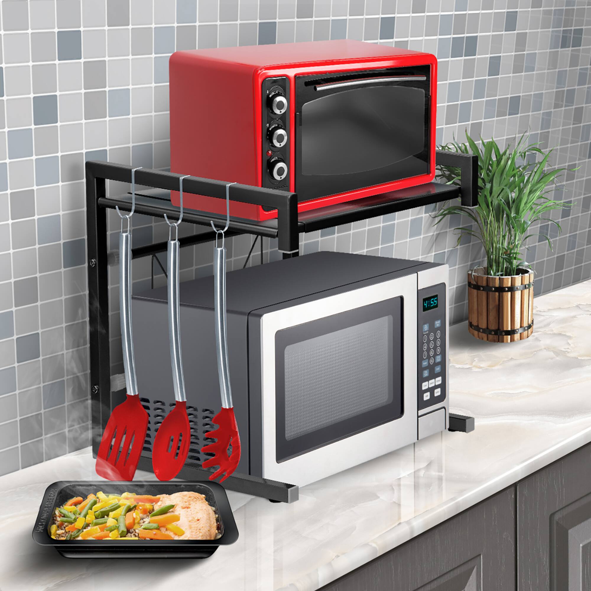 Sorbus 25.5" Expandable Microwave Shelf Rack with Hooks